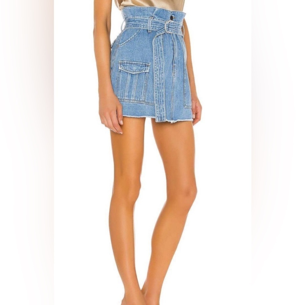 Frame Dana High Waisted Belted Denim Paperbag Mini Skirt Blue Women 25